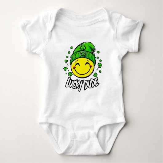 Lucky Dude Smile Face St. Patrick's Day Romper (Voorkant)