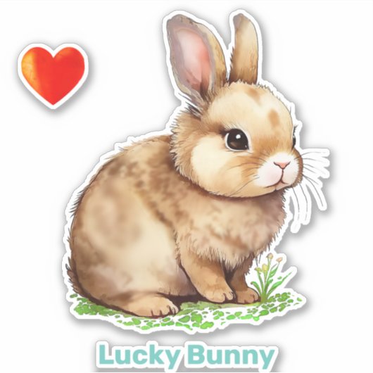 Lucky Easter Bunny en Heart Sticker (Voorkant)