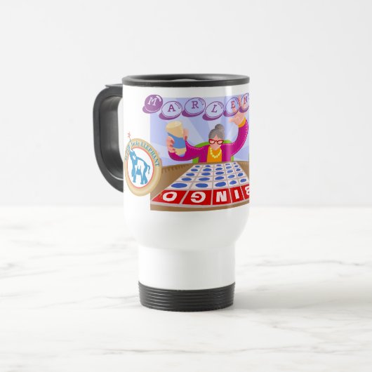 Lucky Elephant Bingo Travel Mug Reisbeker (Voorkant links)