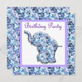 LUCKY ELEPHANT BIRTHDAY ARTIJ INVITATION BLUE KAART (Voorkant / Achterkant)
