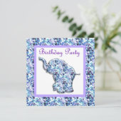 LUCKY ELEPHANT BIRTHDAY ARTIJ INVITATION BLUE KAART (Staand voorkant)