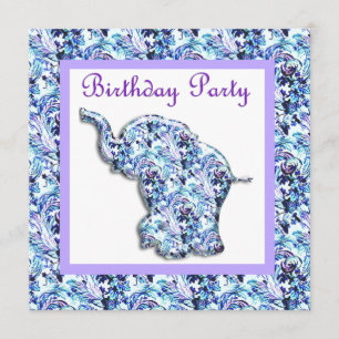 LUCKY ELEPHANT BIRTHDAY ARTIJ INVITATION BLUE KAART