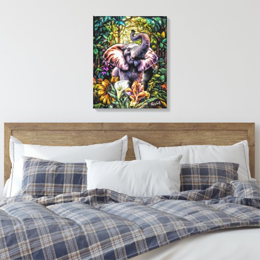 Lucky Elephant Canvas Muurkunst van NickysArt (Insitu (Slaapkamer))