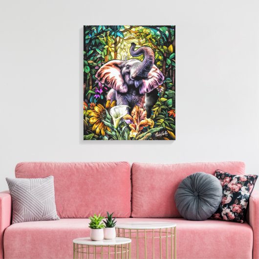 Lucky Elephant Canvas Muurkunst van NickysArt Afdruk (Insitu (Woonkamer))