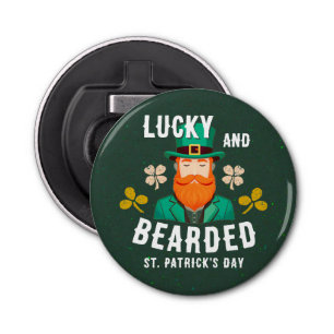 Lucky en Bearded St. Patrick's Day Leprechaun Button Flesopener