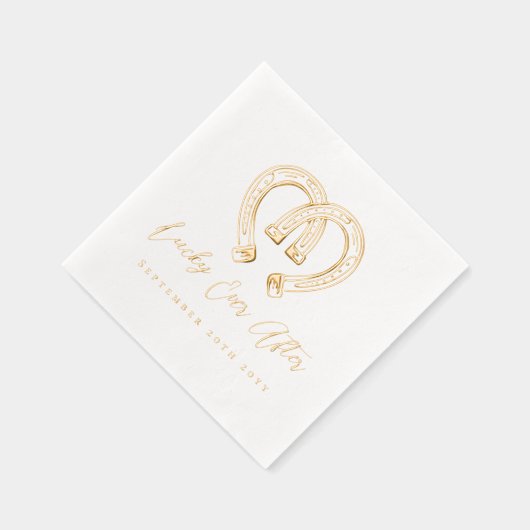 Lucky Ever After Rustic Horseshoe Heart Wedding Folie Servetten (Rechts)