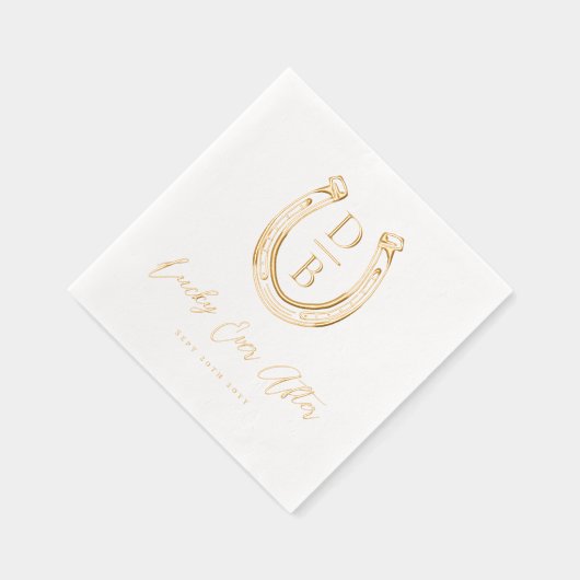Lucky Ever Na Classy Hoefijzer Monogram Trouwen Folie Servetten (Rechts)