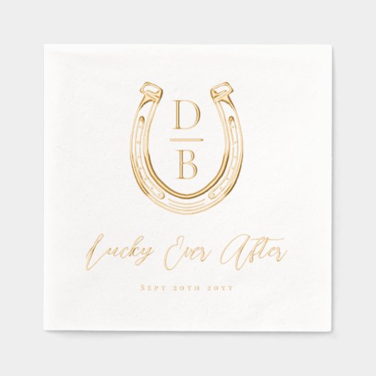 Lucky Ever Na Classy Hoefijzer Monogram Trouwen Folie Servetten (Voorkant)