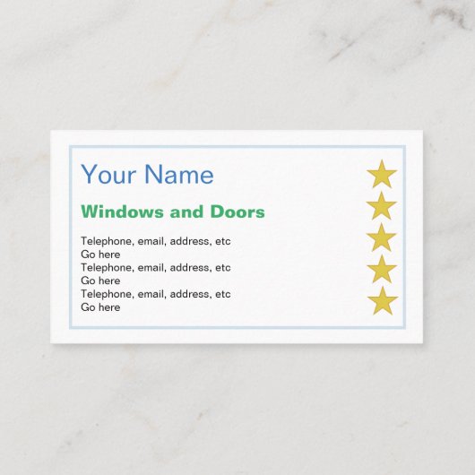 "Lucky Find"-vensters en Visitekaartjes voor deure (Achterkant)