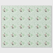 Lucky Flamingo Green Shamrock Cadeaupapier (Vlak)