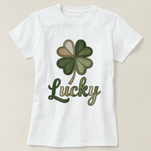 Lucky Four Leaf Clover Faux Patchwork T-Shirt (Design voorkant)