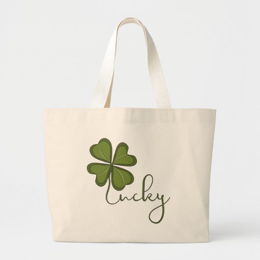 Lucky Four Leaf Clover Grote Tote Bag (Voorkant)