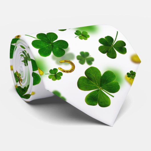 Lucky Four Leaf Clover Hoefijzer Green St. Patrick Stropdas (Opgerold)
