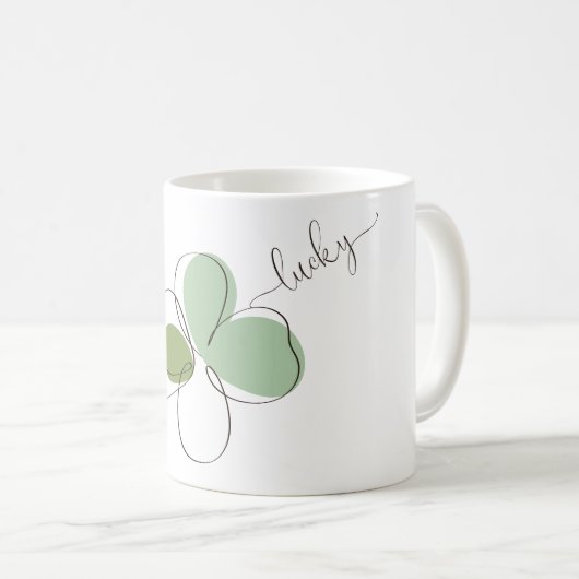 Lucky Four Leaf Clover Minimalist Line Art Koffiemok (Voorkant rechts)