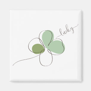 Lucky Four Leaf Clover Minimalist Line Art Magneet