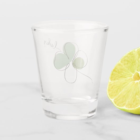 Lucky Four Leaf Clover Minimalist Line Art Shot Glas (Achterkant)