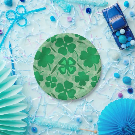 Lucky Four Leaf Clover Pattern voor Saint Patricks Papieren Bordje (Feest)