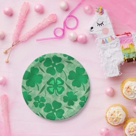 Lucky Four Leaf Clover Pattern voor Saint Patricks Papieren Bordje (Feest)