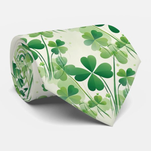 Lucky Four Leaf Clover Shamrock Dubbelzijdig Stropdas (Opgerold)