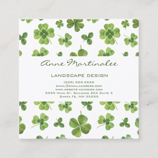 Lucky Four Leaf Clover Square Visitekaartje (Achterkant)