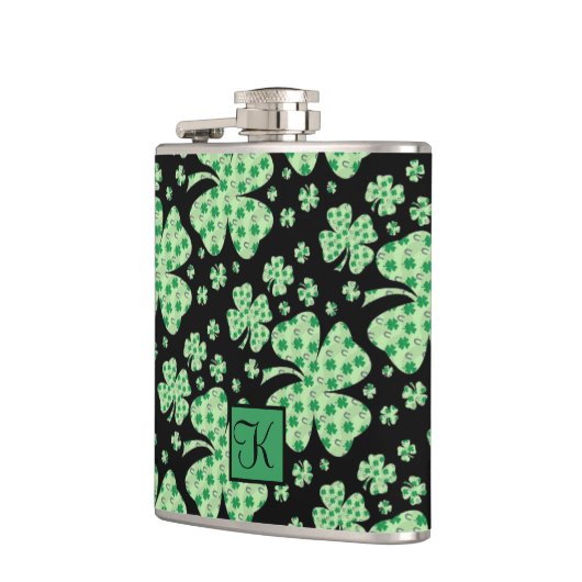Lucky Four Leaf Clover St. Patrick Gift Monogram Heupfles (Links)