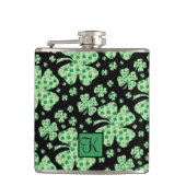 Lucky Four Leaf Clover St. Patrick Gift Monogram Heupfles (Voorkant)
