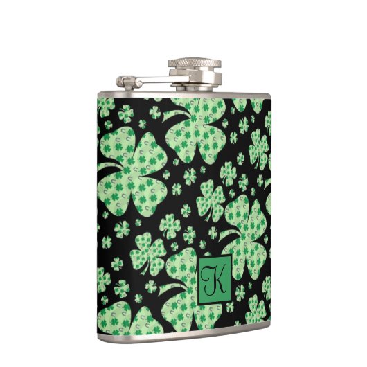 Lucky Four Leaf Clover St. Patrick Gift Monogram Heupfles (Rechts)