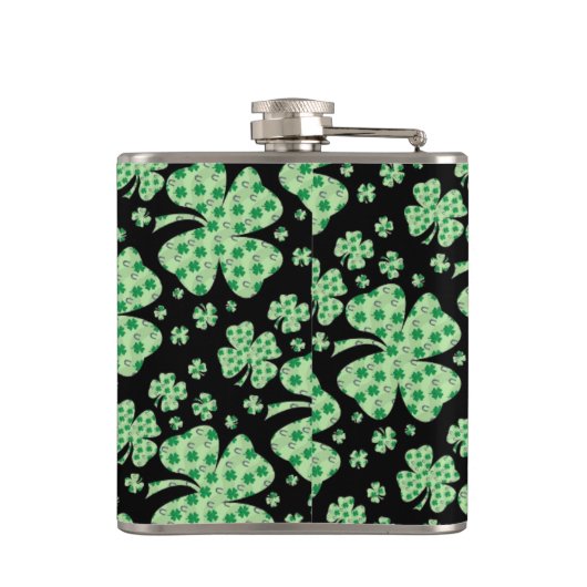 Lucky Four Leaf Clover St. Patrick Gift Monogram Heupfles (Achterkant)