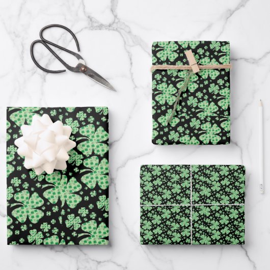 Lucky Four Leaf Clover St. Patrick Irish Inpakpapier Vel (Voorkant)