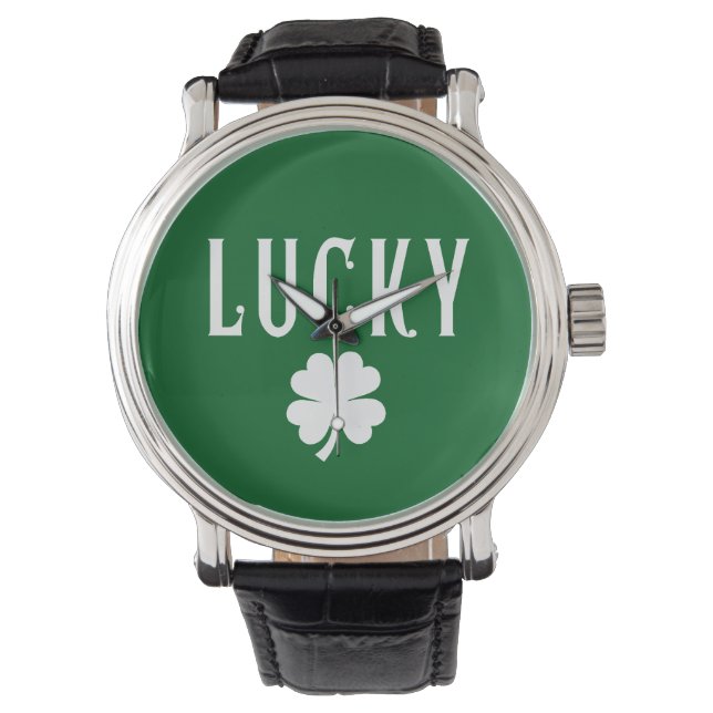 Lucky Four Leaf Clover St Patrick's  Horloge (Voorkant)