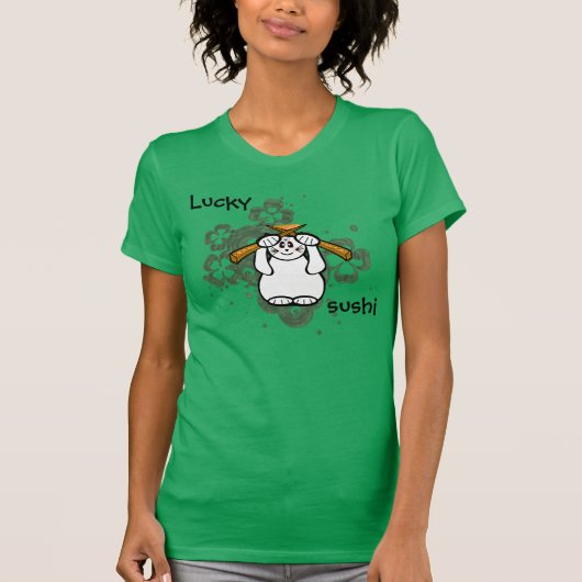 Lucky Four Leaf Clover Sushi-cat geluk maneki neko T-shirt (Voorkant)