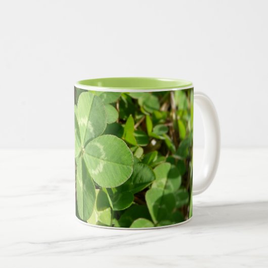 Lucky Four Leaf Clover Tweekleurige Koffiemok (Voorkant rechts)