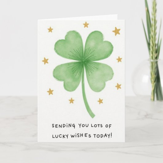 Lucky Four Leaf Clover Wishes Card Kaart (Voorkant)