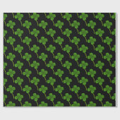 Lucky Four Leaf Clovers op Black Cadeaupapier (Vlak)