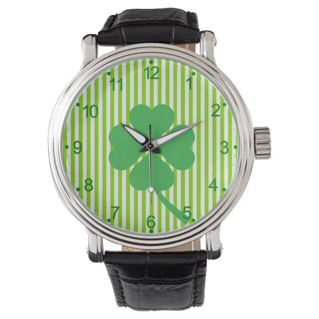 Lucky Four Leaf Shamrock Design-87906 Horloge (Voorkant)