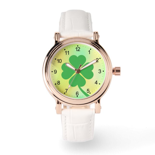 Lucky Four Leaf Shamrock Design-87906 Horloge (Voorkant)
