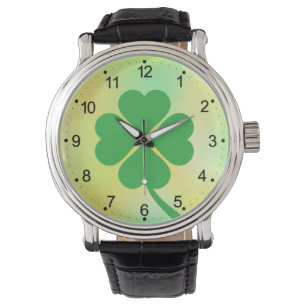 Lucky Four Leaf Shamrock Design-87906 Horloge