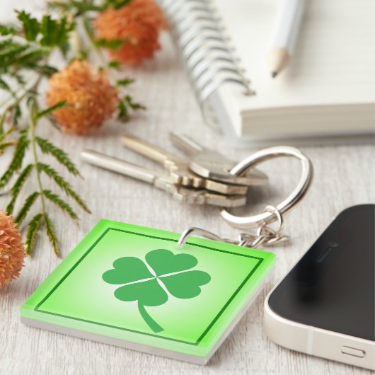 Lucky Four Leaf Shamrock Design-87906 Sleutelhanger (Voorkant Rechts)