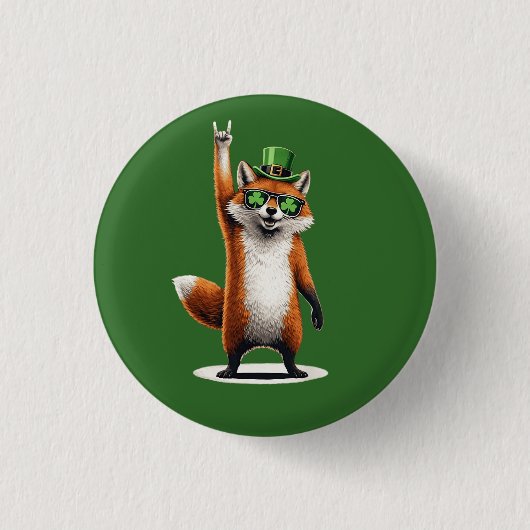 Lucky Fox Shamrock Sunglasses St Patrick's day Ronde Button 3,2 Cm (Voorkant)