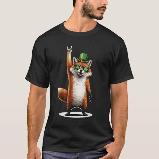 Lucky Fox Shamrock Sunglasses St Patrick's day T-shirt (Voorkant)