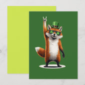 Lucky Fox Shamrock Zonnebril St Patrick's Day Kaart (Voorkant / Achterkant)