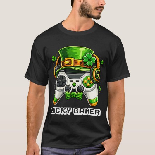Lucky Gamer St Patricks Day Game Controller Boys T-shirt (Voorkant)