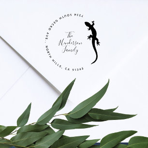 Lucky Gecko Lizard Family Retouradres Rubberstempel