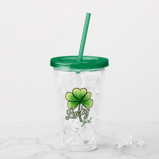 Lucky Girl Clover St. Patrick's Day Acryl Drinkbeker (Achterkant ijs)