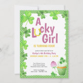 Lucky Girl Shamrock en Muffin Birthday Party Invi Kaart (Voorkant)