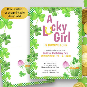 Lucky Girl Shamrock en Muffin Birthday Party Invi Kaart