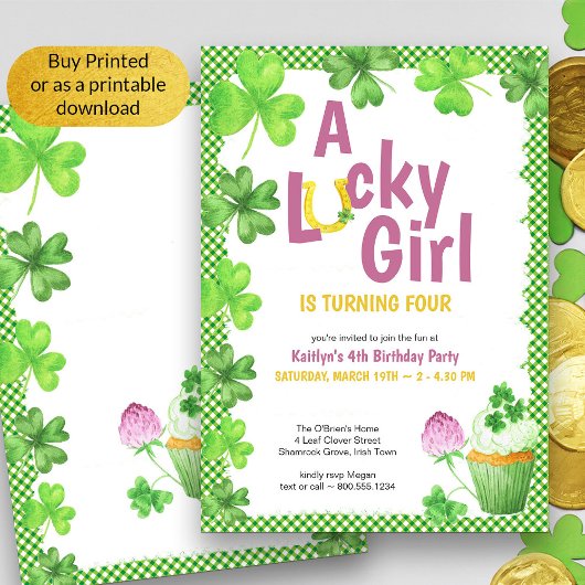 Lucky Girl Shamrock en Muffin Birthday Party Invi Kaart