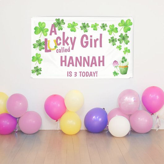 Lucky Girl Shamrock en Muffin Birthday Party Spandoek