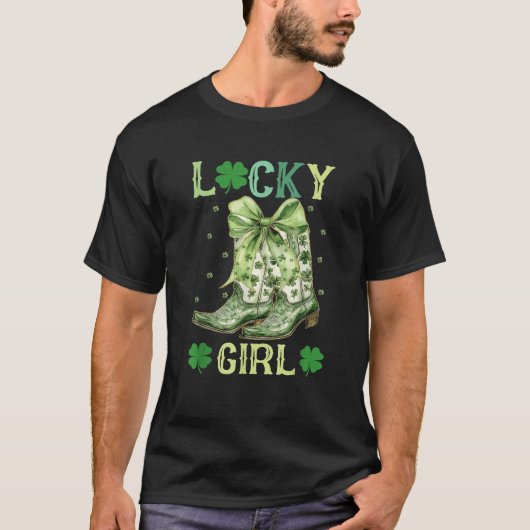 Lucky Girls St Patricks Day Green Coquette Bow Koe T-shirt (Voorkant)