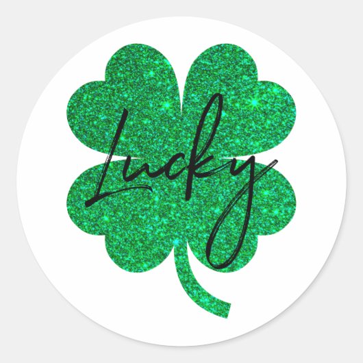 Lucky glitter 4 bladklaver ronde sticker (Voorkant)